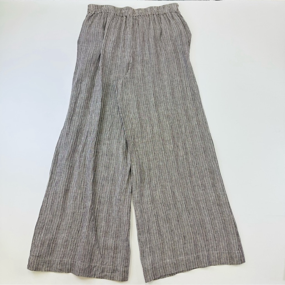 Anthropologie linen wide leg pant Large stripe brown white tie front Lagenlook - Picture 10 of 10